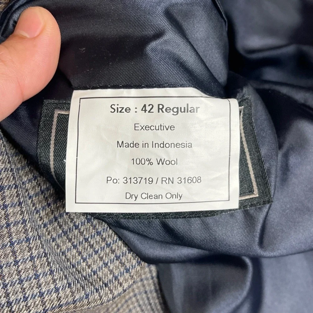 Jos A Bank Executive Blazer Mens 42R Grey‎ 100% Wool Houndstooth Sport Coat 42R